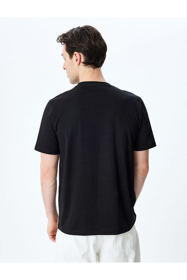 Regular Fit Pamuklu Baskılı Kısa Kollu Bisiklet Yaka Tişört - 4