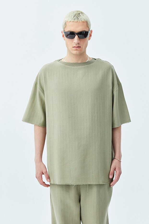 Basıc Oversize Keten Takım Haki - 5