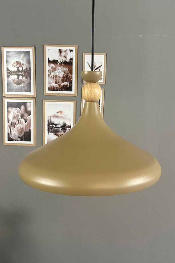 Bej Ahşap Şapka Tekli Avize Sarkıt Salon Mutfak Cafe Butik Lamba Aydınlatma Avizeler - 4