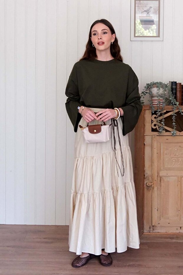 Krem Çapraz Kat Etek - 3