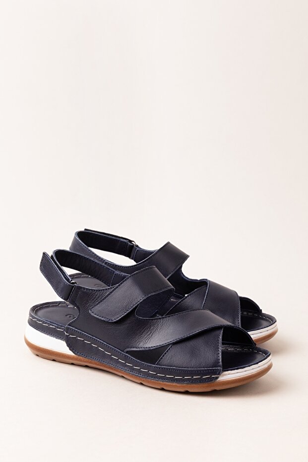 Women's Genuine Leather Anatomical Sole Sandals Iz.4601 Navy Blue