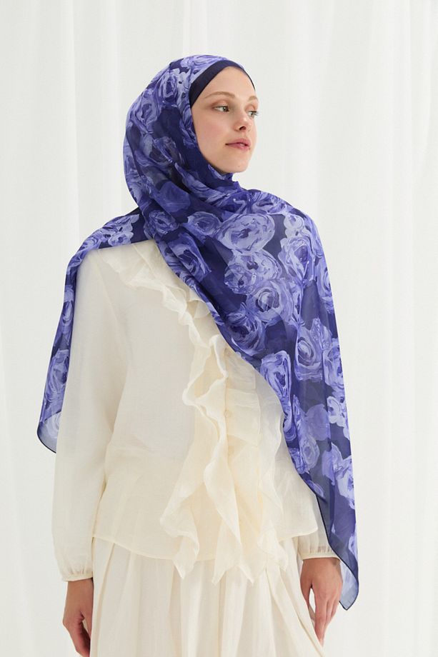 Valeria İpek Krep Şal - Morcivert - 2