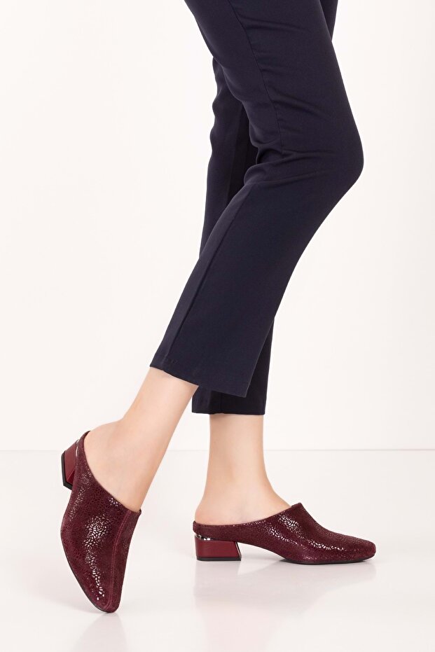 Genuine Leather Stylish Comfortable Sabo Slippers Vdt.16 Claret Red
