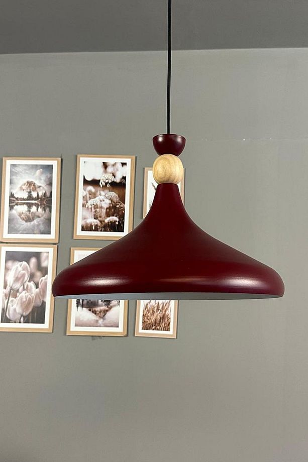 Vişne Çürüğü Ahşap Şapka Tekli Avize Sarkıt Salon Mutfak Cafe Butik Lamba Aydınlatma Avizeler - 1