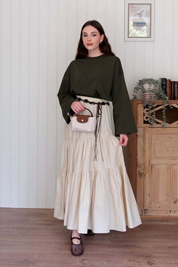 Krem Çapraz Kat Etek - 2