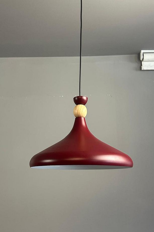 Vişne Çürüğü Ahşap Şapka Tekli Avize Sarkıt Salon Mutfak Cafe Butik Lamba Aydınlatma Avizeler - 5