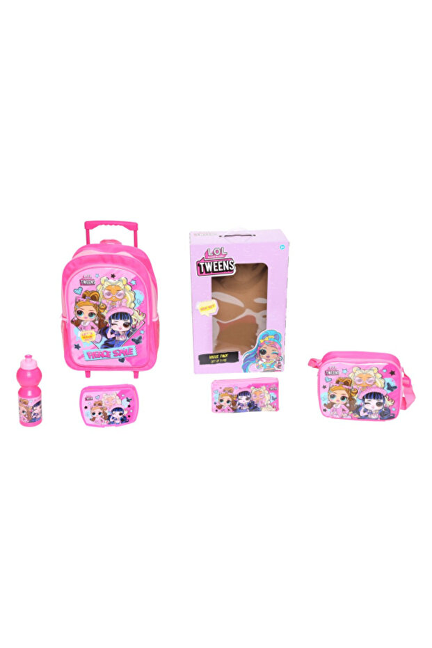 مجموعة حقيبة ظهر بعجلات بسحاب ومقبض تلسكوبي من 5 قطع مطبوعة بشخصيات LOL Surprise