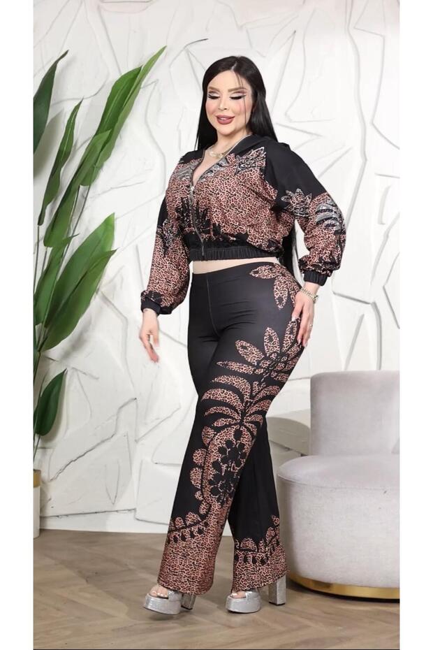 Leaf Pattern Leopard Crystal Stone Set - Black - 3