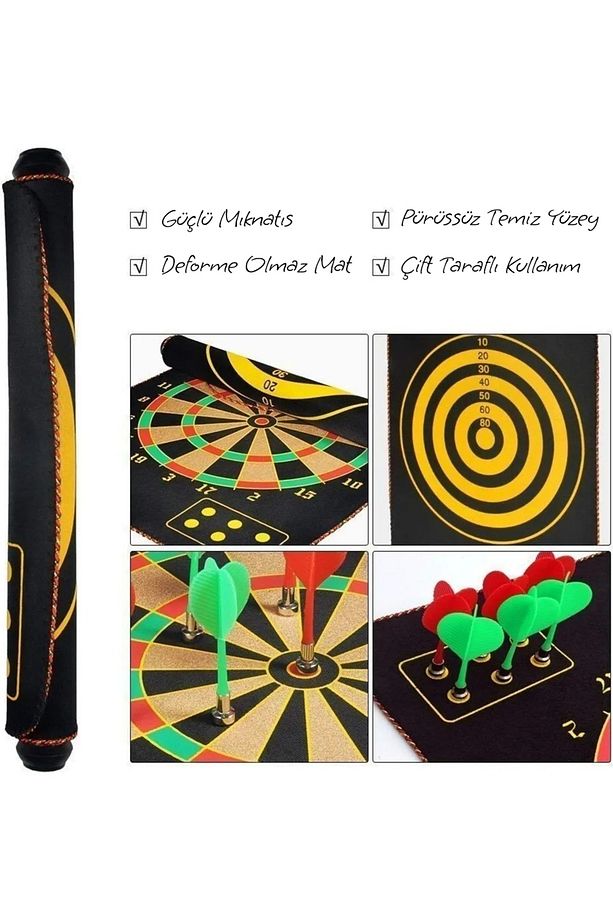 Yüksek Kalite En Büyük Boy Mıknatıslı Manyetik Dart Seti Çift Yönlü Rulo Hedef Tahtası 6ok Dartboard - 3
