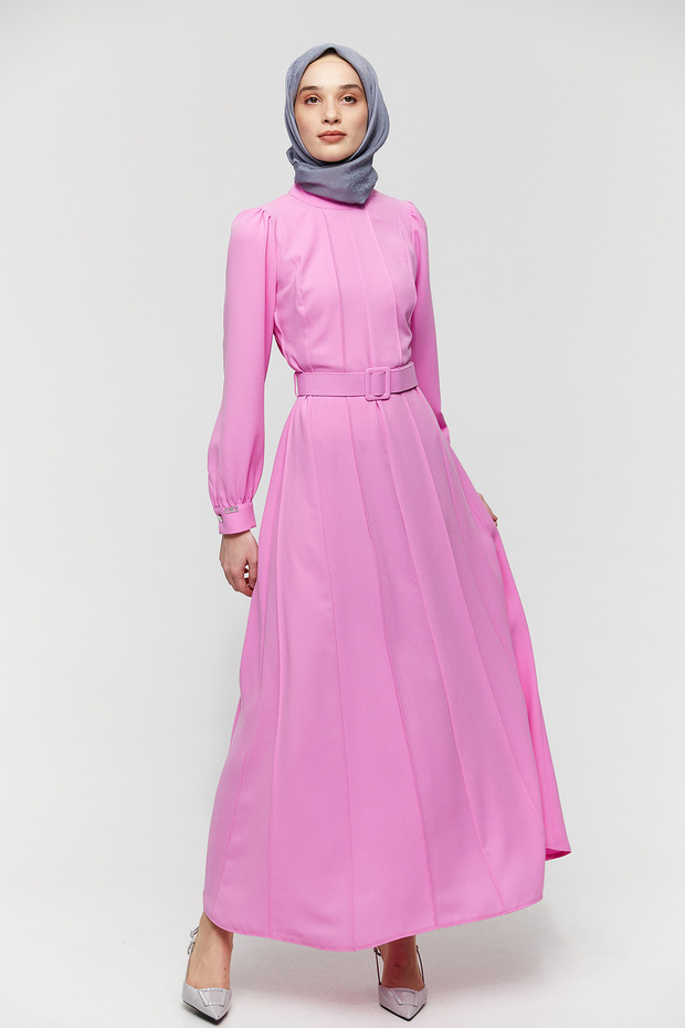 Kemerli Parçalı Elbise - 1