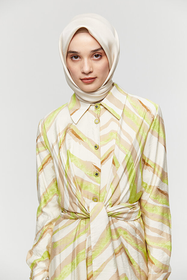 Kuşaklı Gömlek Elbise - 5