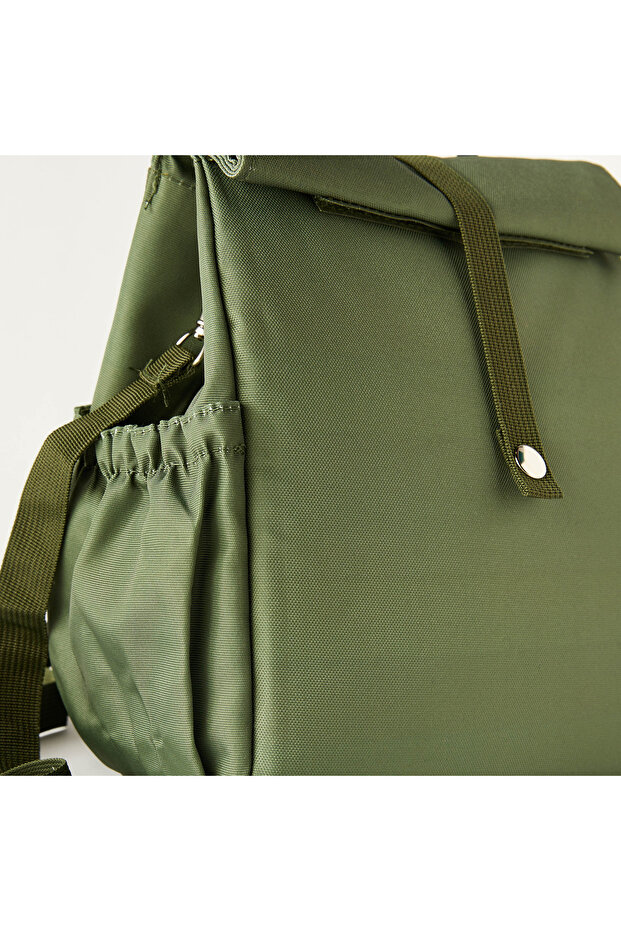 Solid Lunch Bag with Detachable Strap and Snap Button Closure - 3