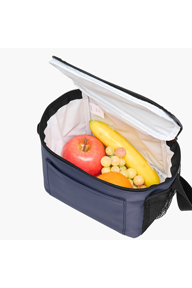 Solid Lunch Bag with Zip Closure and Strap - 4