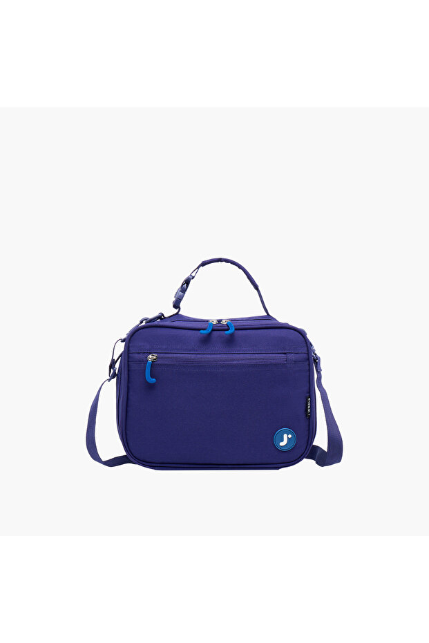 Solid Lunch Bag with Adjustable Strap and Zip Closure - 1