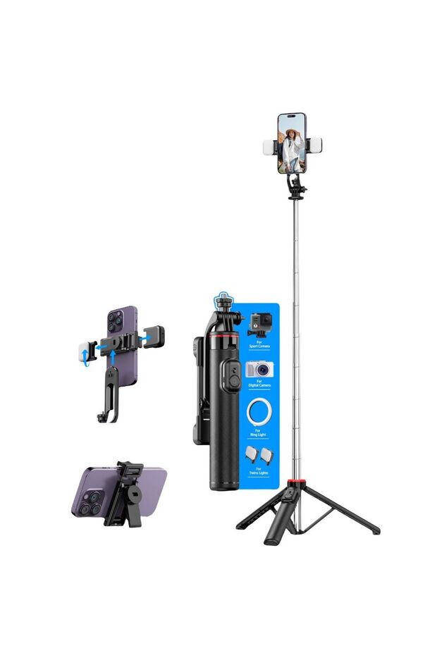 Long Stick Stainless Steel Selfie Stick Tripod Stand with Double LED Light 130 cm