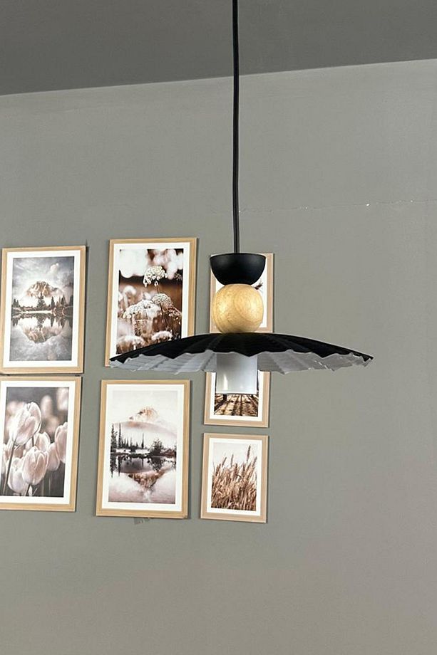 Moriva Siyah Metal Avize Ahşap Şapka Başlık Tekli Rustik Cafe Modern Sarkıt Aydınlatma - 4