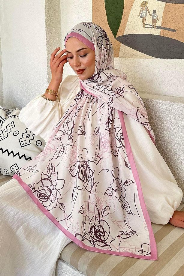 Çiçek desen Soft Şal Şeker Pembesi - 3