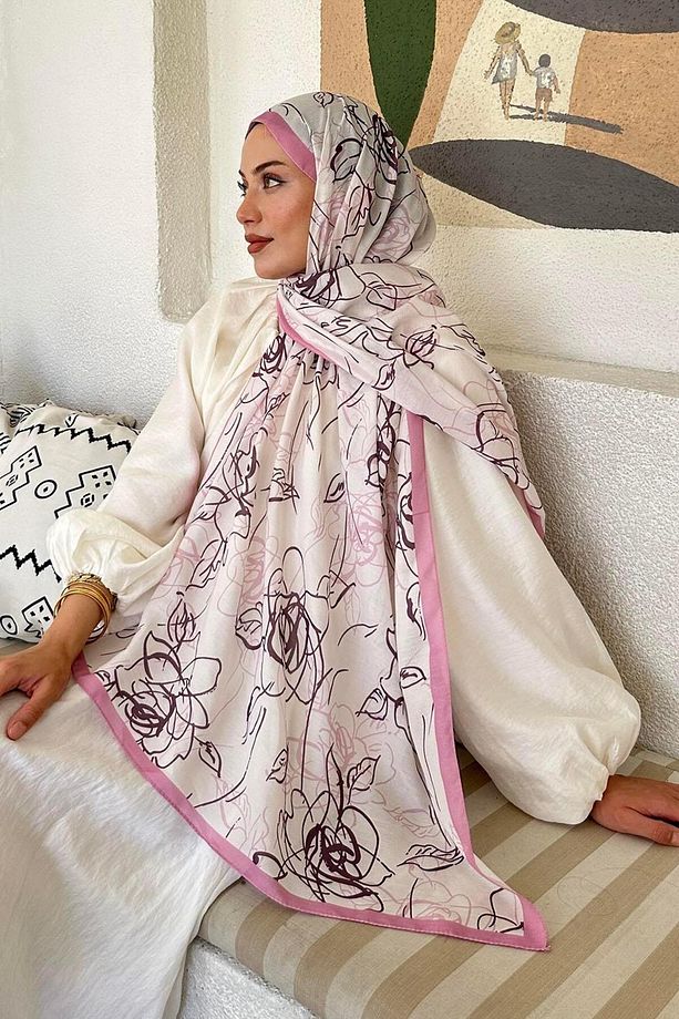 Çiçek desen Soft Şal Şeker Pembesi - 4