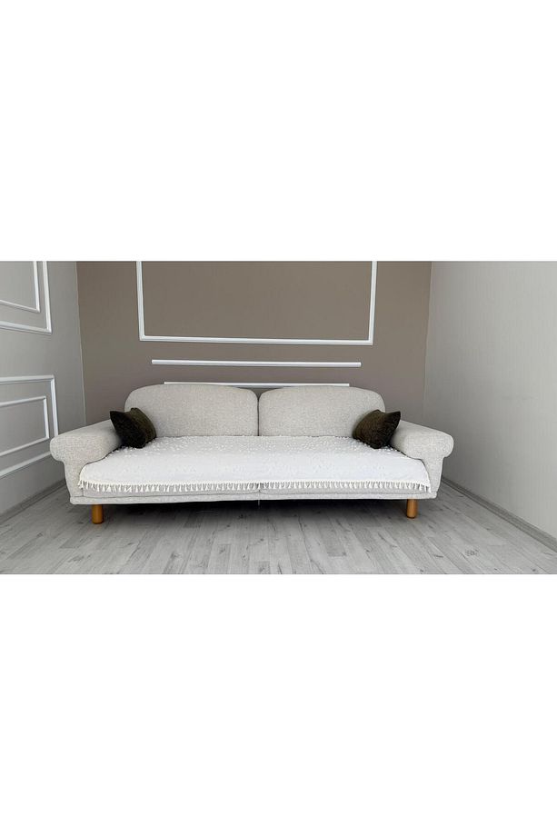 Bohem Püsküllü Desenli Oturma Yerini Kapatan Koltuk Örtüsü Ekru 90 X 200 - 1