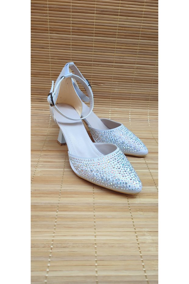Women's Gray Stone Heeled Evening Dress Shoes