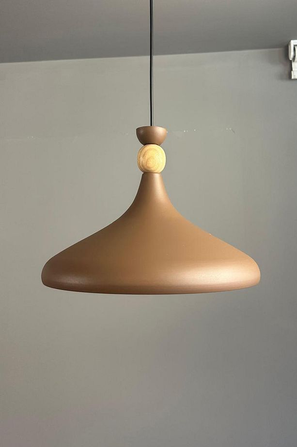 Sütlü Kahve Ahşap Şapka Tekli Avize Sarkıt Salon Mutfak Cafe Butik Lamba Aydınlatma Avizeler - 4