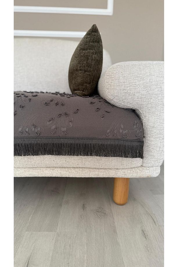 Bohem Püsküllü Desenli Oturma Yerini Kapatan Koltuk Örtüsü Gri 90 X 200 - 6