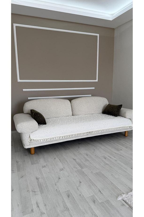 Bohem Püsküllü Desenli Oturma Yerini Kapatan Koltuk Örtüsü Ekru 90 X 200 - 3