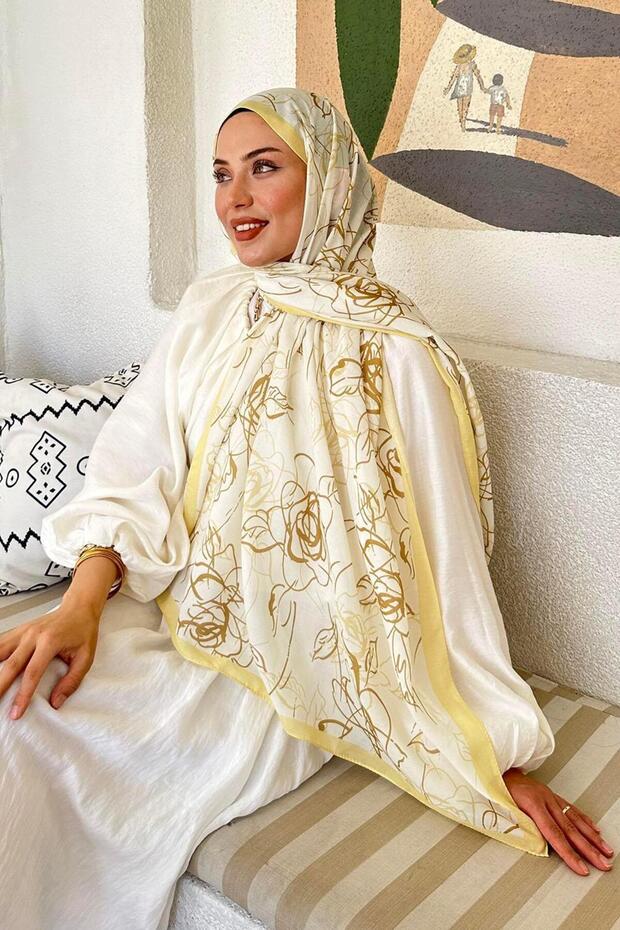 Çiçek desen Soft Şal Sarı - 4