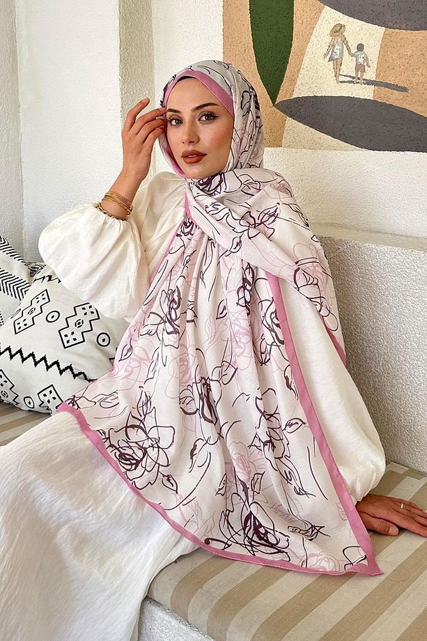 Çiçek desen Soft Şal Şeker Pembesi - 2