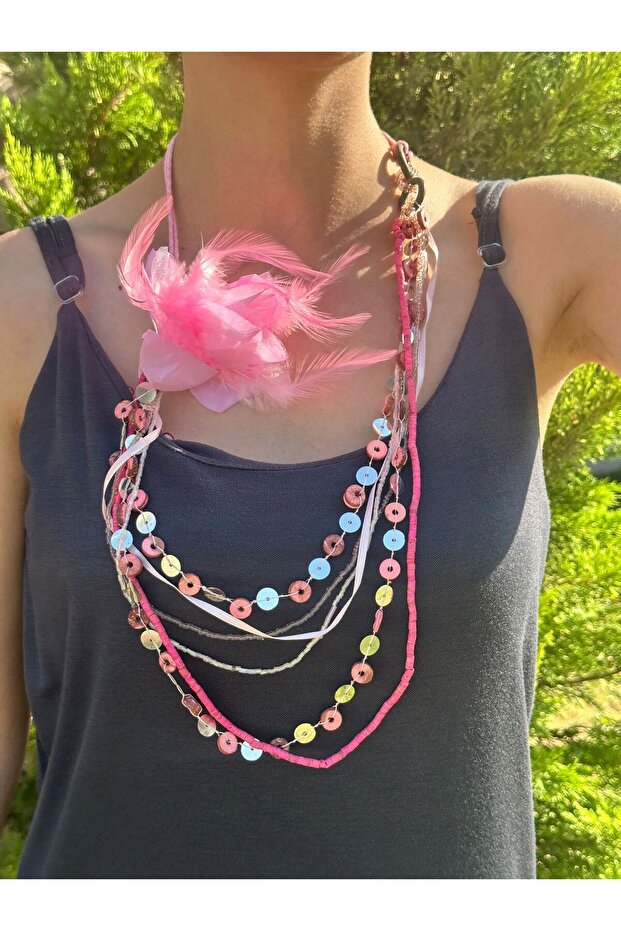 Candy Pink Brooch Women's Necklace 30 cm
