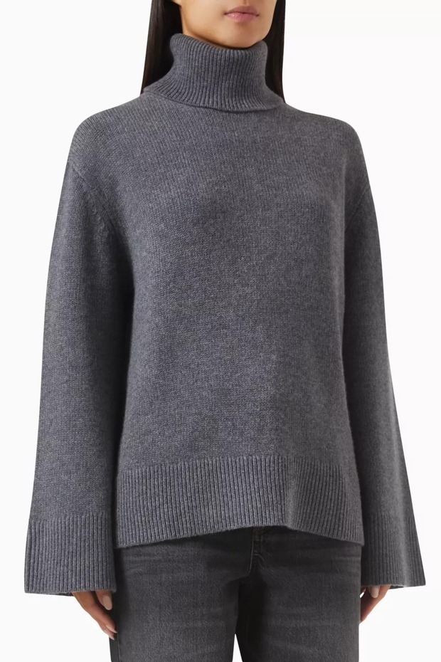 Turtleneck Merino Wool Sweater, Gray