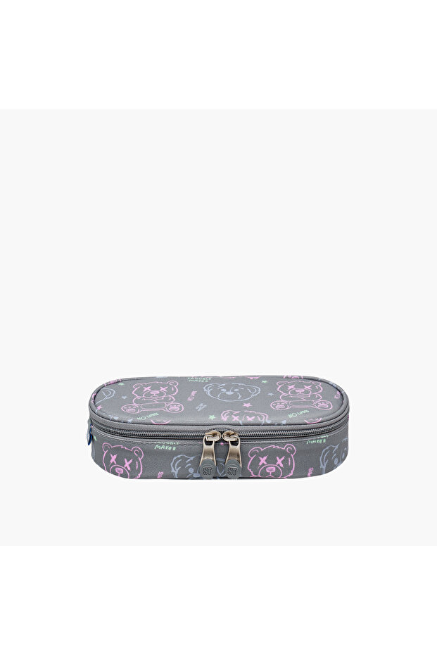 St.Right Bear Print Pencil Case with Zip Closure