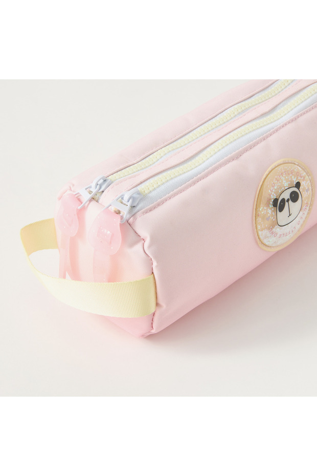 حافظة أقلام رصاص بتفاصيل رقعة مكونة من حجرتين مع إغلاق بسحاب - 3