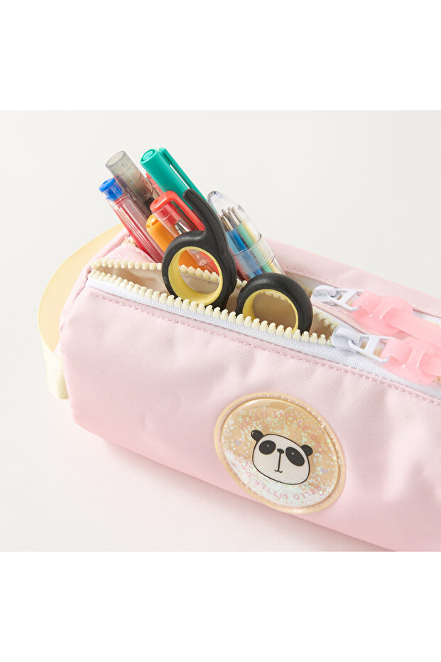 حافظة أقلام رصاص بتفاصيل رقعة مكونة من حجرتين مع إغلاق بسحاب - 4