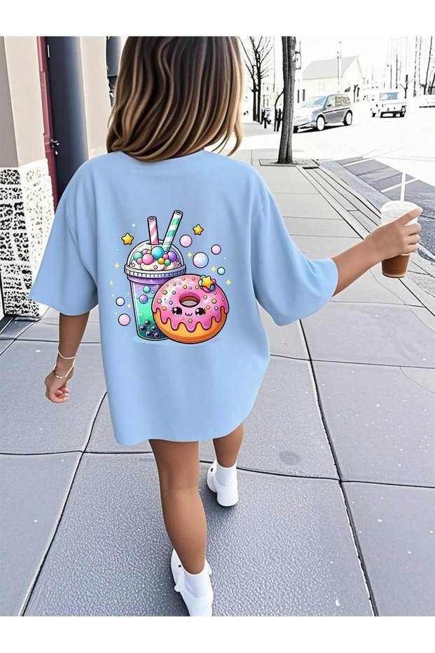Girl's White T-Shirt Girl's Tshirt Donut Printed