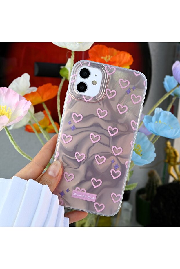 iPhone 11 Compatible Shine Romantic Heart Color Transition Shiny Silicone Case with Handle - 6