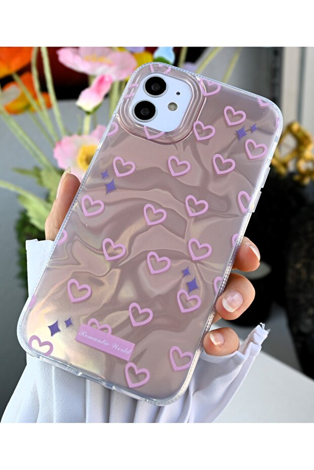 iPhone 11 Compatible Shine Romantic Heart Color Transition Shiny Silicone Case with Handle - 3