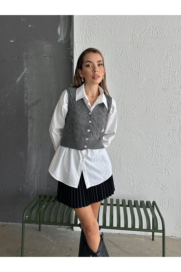 Elsa Triko Örgü Yelek Füme - 6