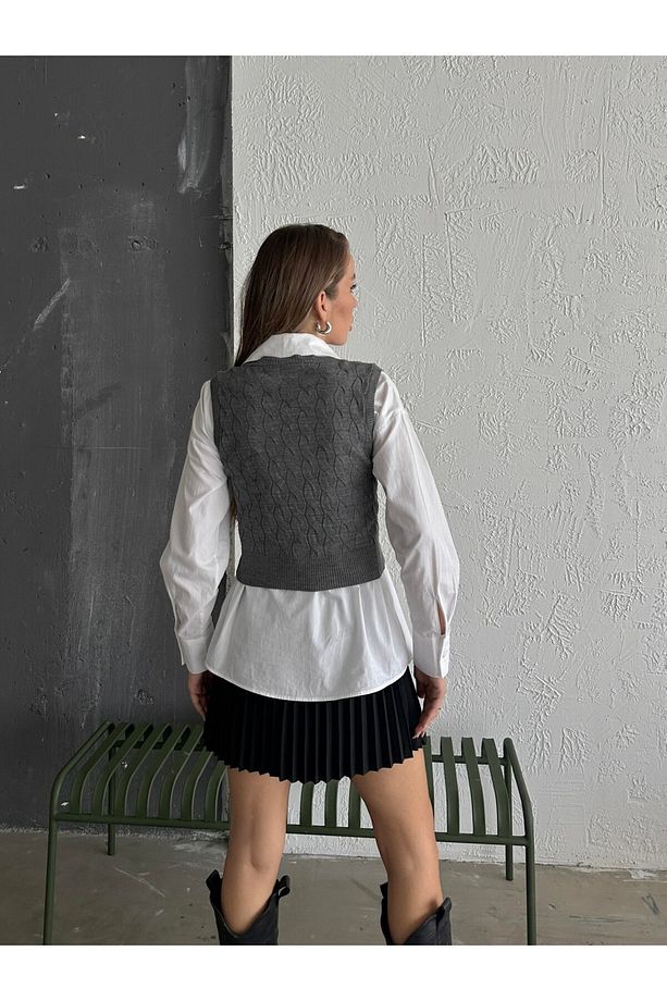 Elsa Triko Örgü Yelek Füme - 7