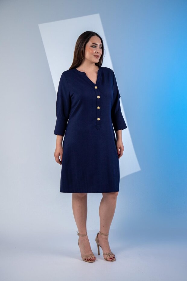 3330450 Women's Plus Size Sleeve Detailed Dress Navy Blue
