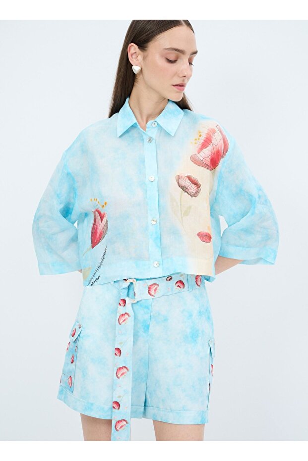 Desenli Keten Gömlek - 4