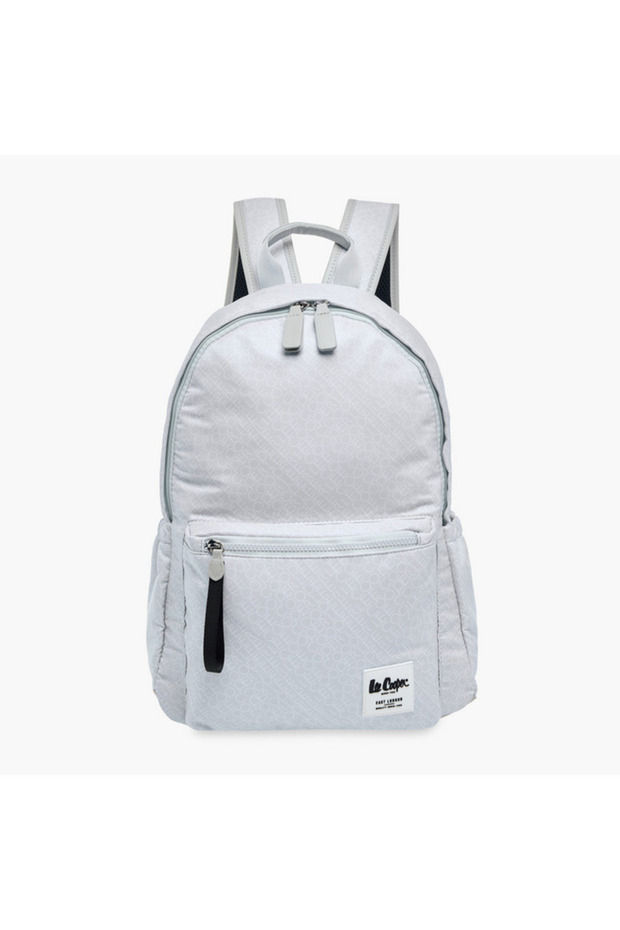 Monogram Print Backpack with Adjustable Straps and Zip Closure - 14x33x42 cm
