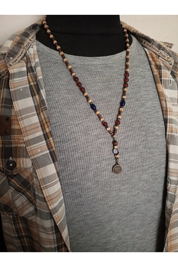 EL YAPIMI - HORUS'UN GÖZÜ OBJELİ - AHŞAP - MİSTİK KOLYE - 2