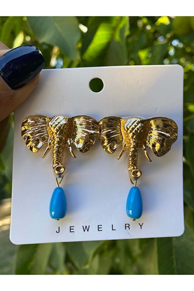 Elephant Shaped Earrings with Hanging Stone Detail