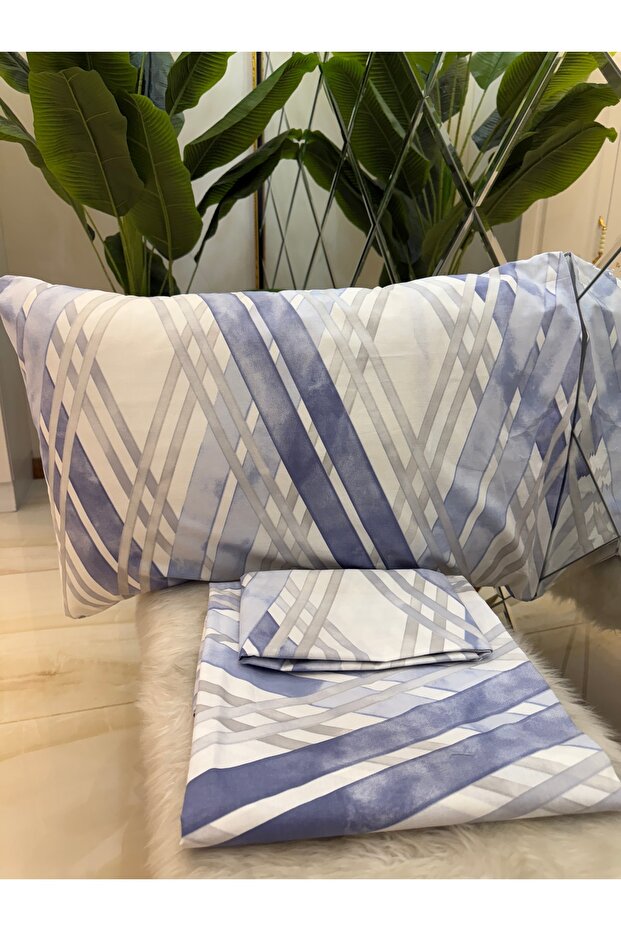 Patterned Single 100% Cotton Elasticless Sheet and Pillowcase Set - 3