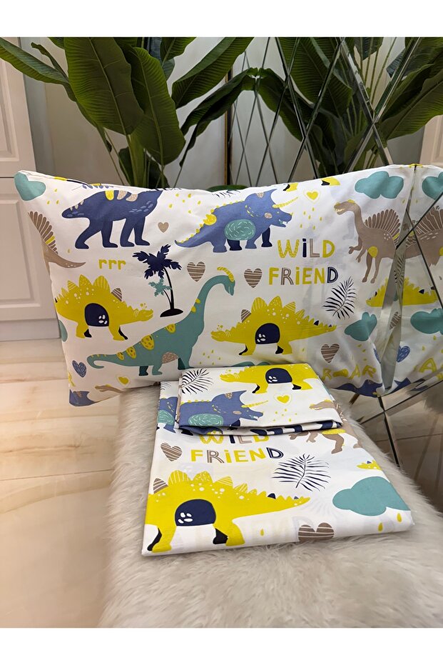 Patterned Single 100% Cotton Elasticless Sheet and Pillowcase Set - 1