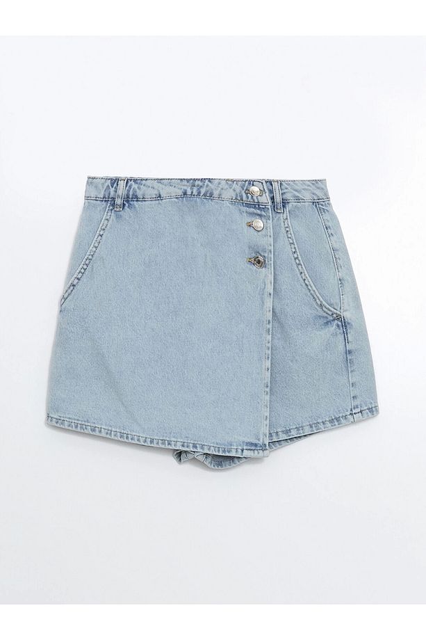 XSIDE Mavi Dar Fit Mini Jean Şort Etek - 7