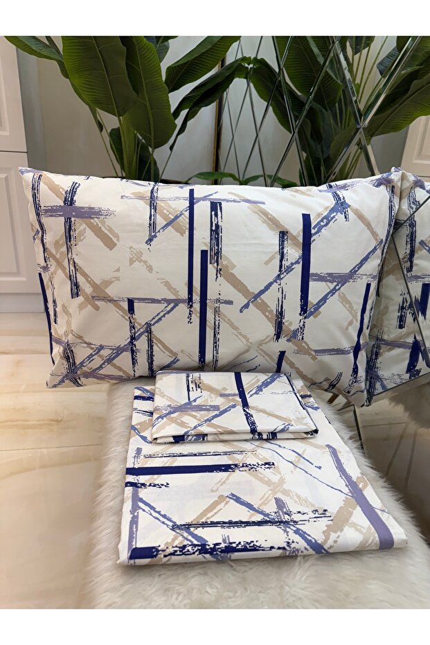 Patterned Single 100% Cotton Elasticless Sheet and Pillowcase Set - 4