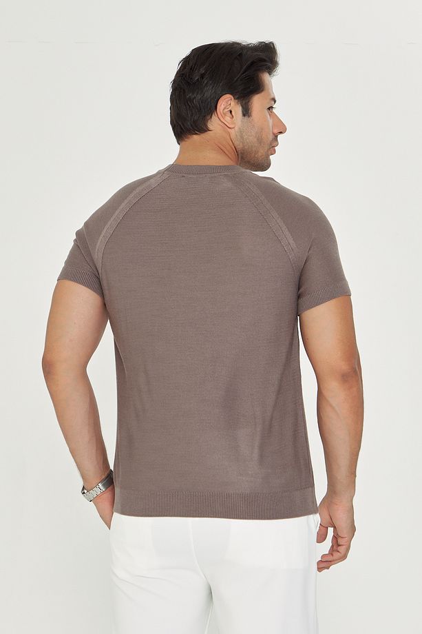 İnce Yazlık Soft Pamuklu Bisiklet Yaka Triko Tshirt - Vizon | Mes511597-01 - 5