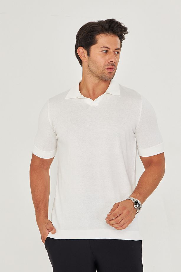 İnce Yazlık Soft Pamuklu Polo Yaka Triko Tshirt - Ekru | Mes511769-01 - 2